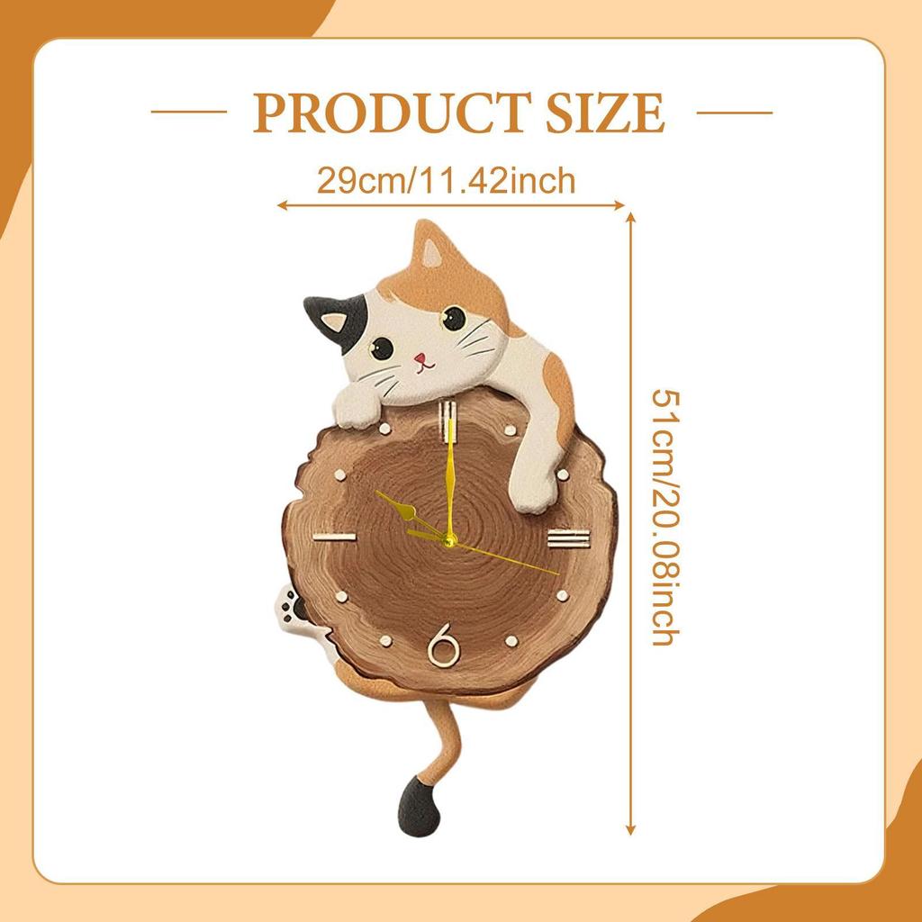 Cat Wall Clock Swinging Tail Pendulum Home Quiet Movement Hotel Analog