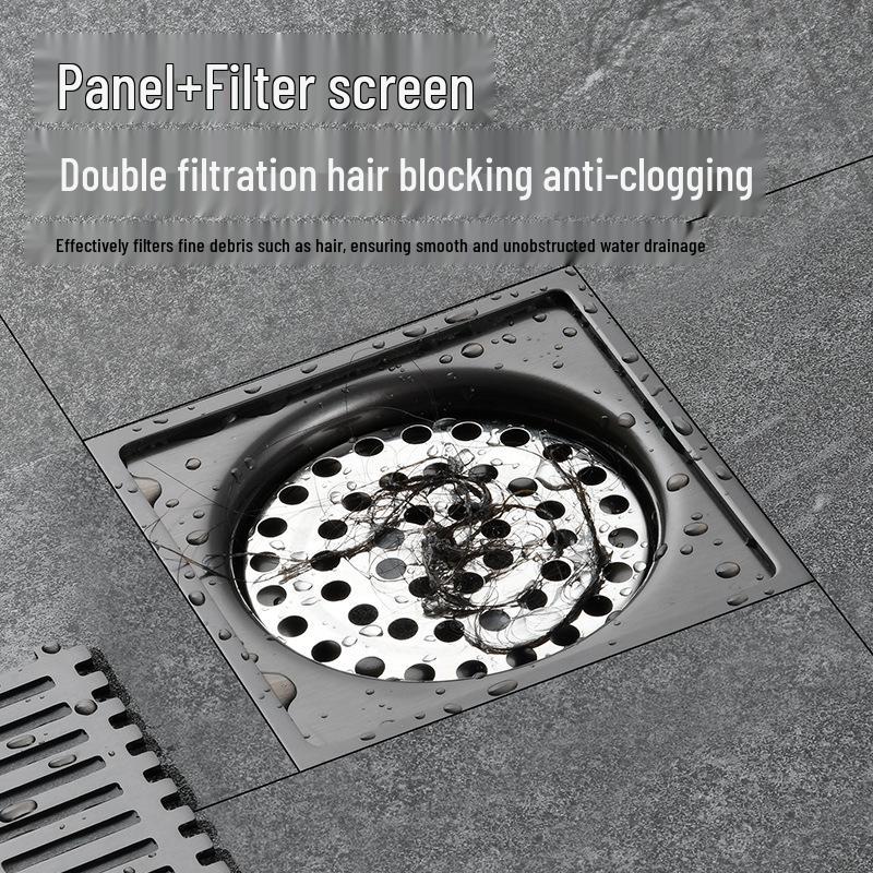 Gunmetal Gray 304 Stainless Steel Odor-Resistant Floor Drain with Copper Core for Shower & Washing Machine.