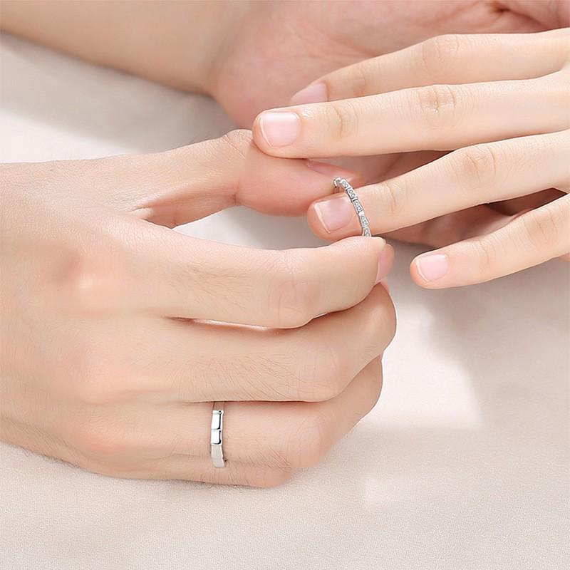 Copper Zirconium Bamboo Inlaid Ring Set - Fashionable, Simple, Light Luxury Sweetheart Couple Rings.