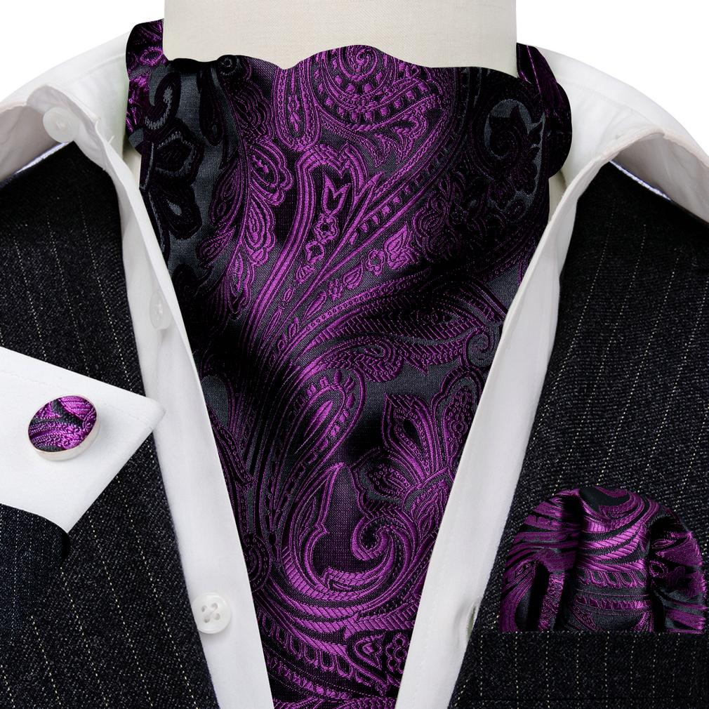 Barry.Wang Mens Chic Floral Paisley Cravat Jacquare Silk Ties Hanky Cufflinks Set Formal Wedding