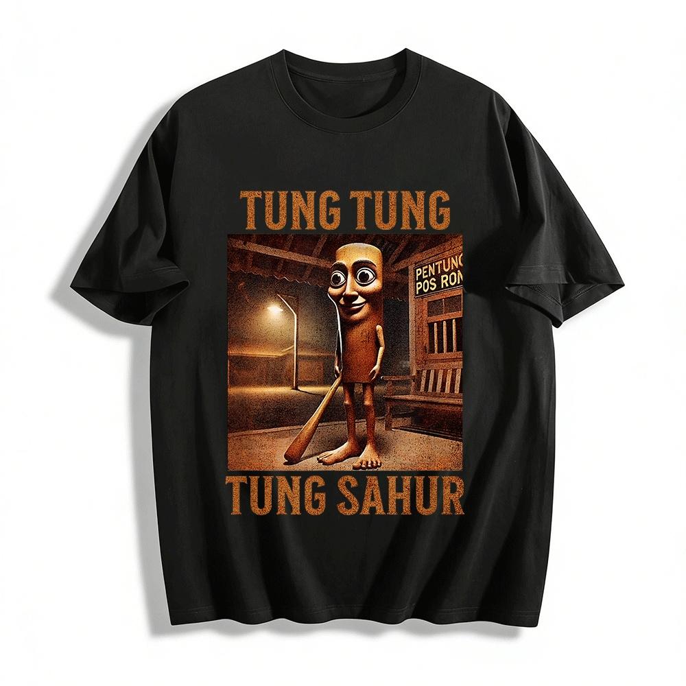Funny Ramadan Tung Tung Waiting Sahur Graphic Print T-Shirt Pure cotton T-shirt XXS