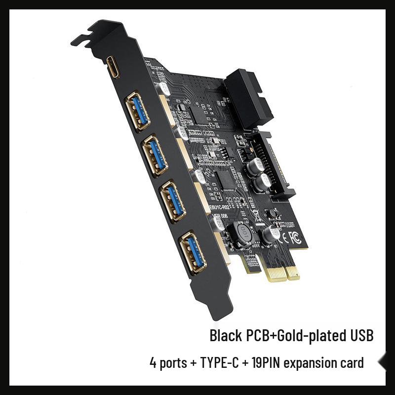 7-Port USB 3.2 Adapter Card with 5 External Ports + 19-Pin Front Panel, Dual-Core Host Controller, GEN1 5Gbps.