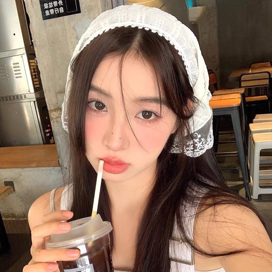 version of the headscarf with a triangle scarf, dopamine headscarf, sweet girlish limelight, headscarf, headband, Internet celebrity hat