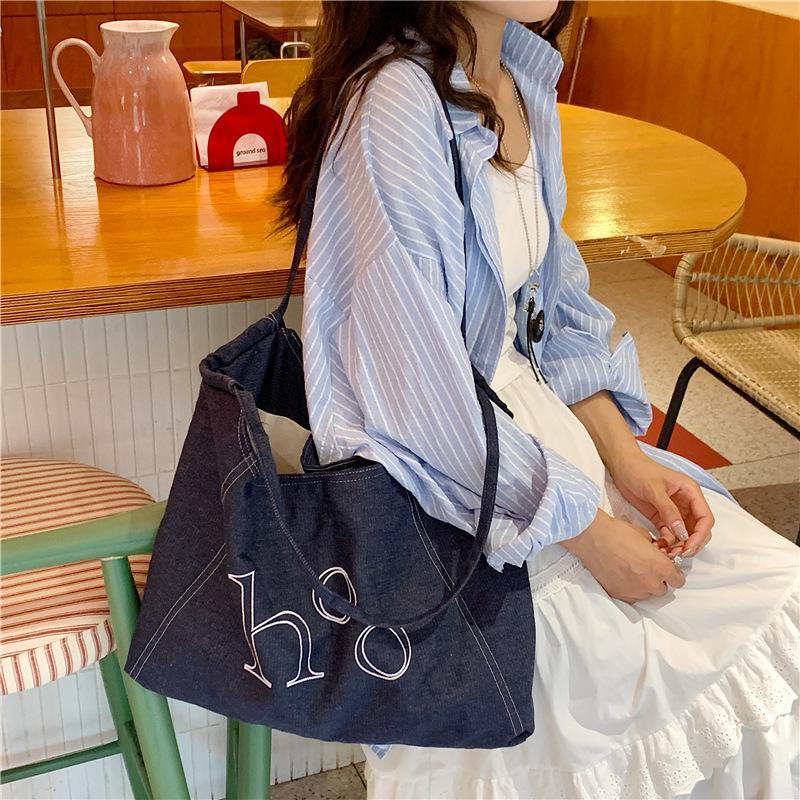 Summer new high-end bag denim tote bag female college student small fresh and versatile shoulder bag