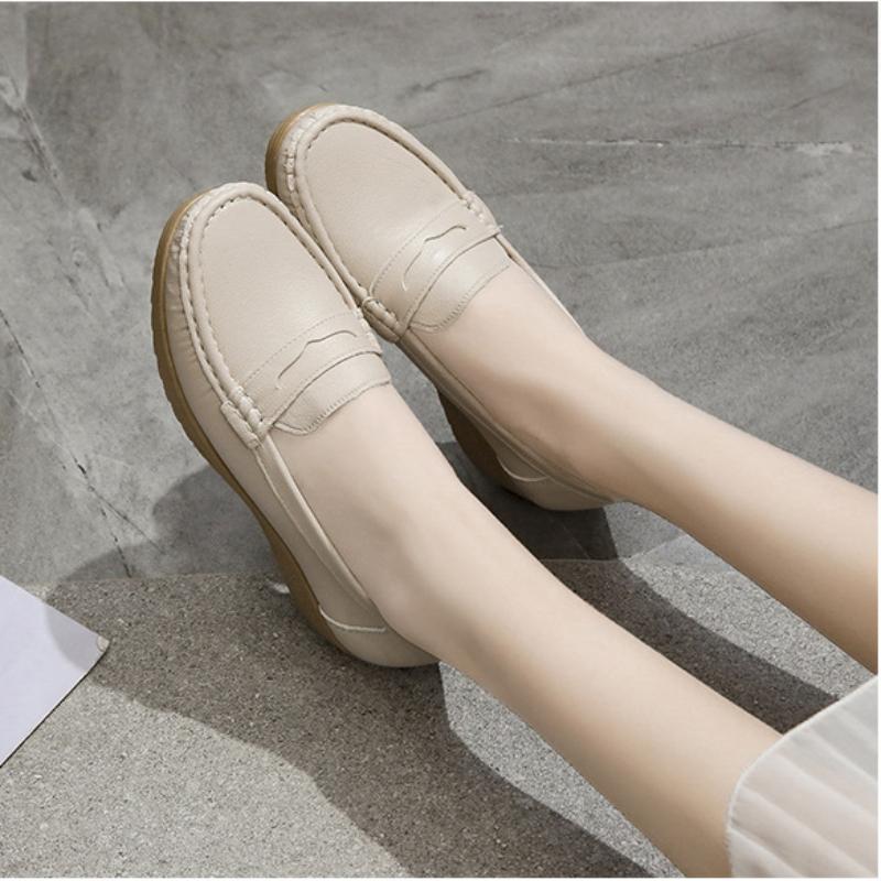 Женская обувь весенние и летние соевые туфли с мягкой подошвой с плоской подошвой и дышащей нескользящей одинарной обувью 4I бежевый 1700₽