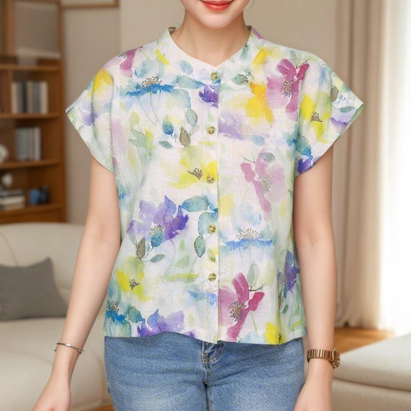 ZANZEA Women Summer Round Neck Loose Short Sleeve Print Blouse