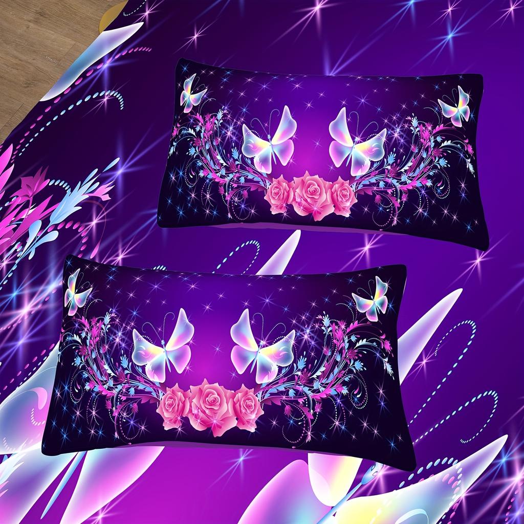 2/3pcs Bedding Set with Butterfly Pattern Print, Suitable for Bedroom And Guest Room Decoration, Usable And Machine Washable.