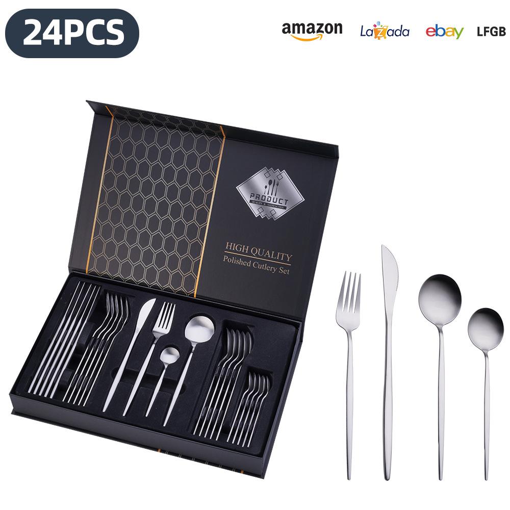 25 Years of New Stainless Steel Tableware Set, Tableware Portuguese Knives, Forks and Spoons 24-piece Gift Box Set