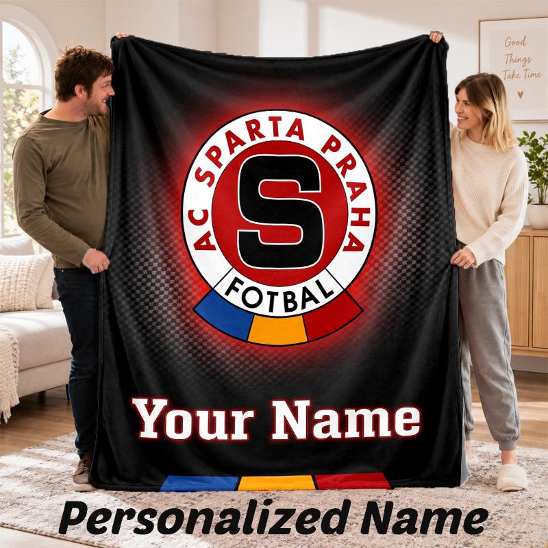 Sparta Prague Personalized Flannel Blanket Custom Name Text Soft Throw Blanket Home Decor