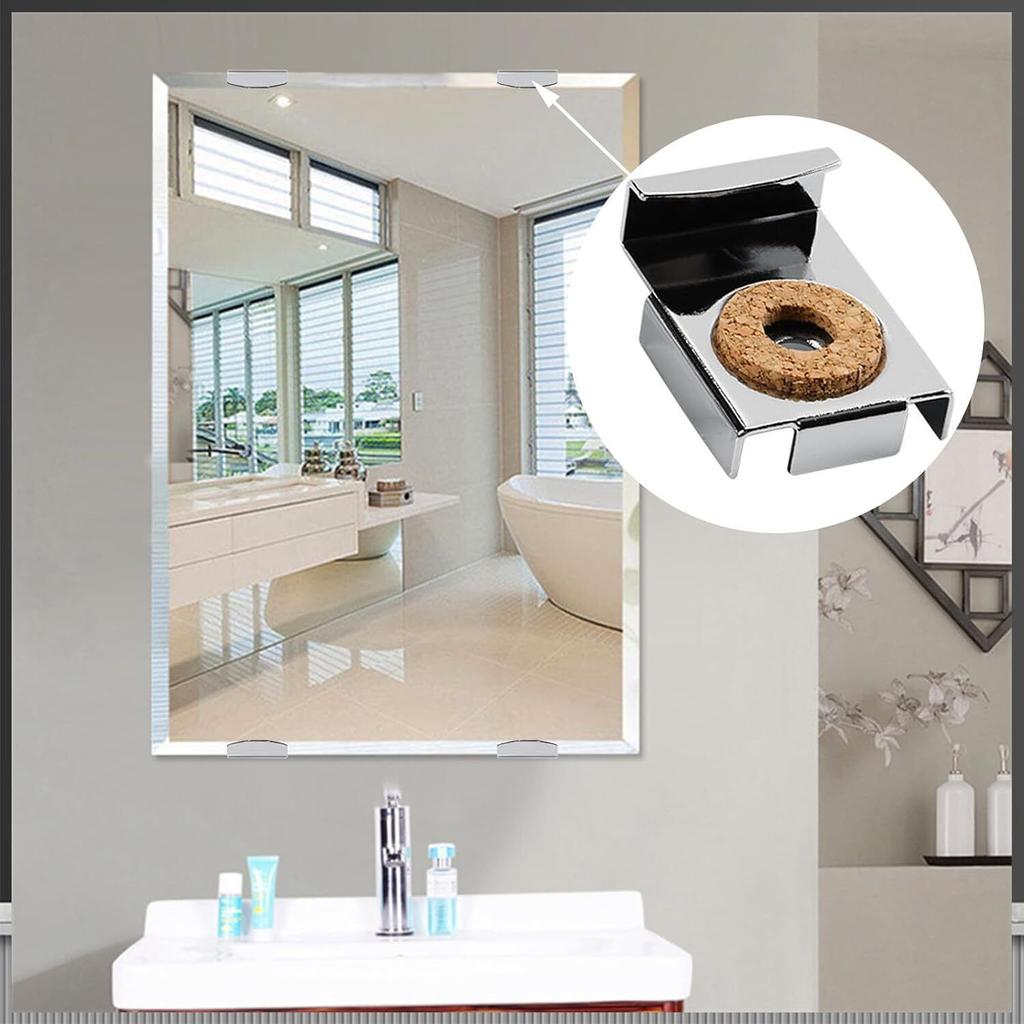 4 Pcs Mirror Bracket, Square Mirror Bracket, Frameless Glass Wall Mount
