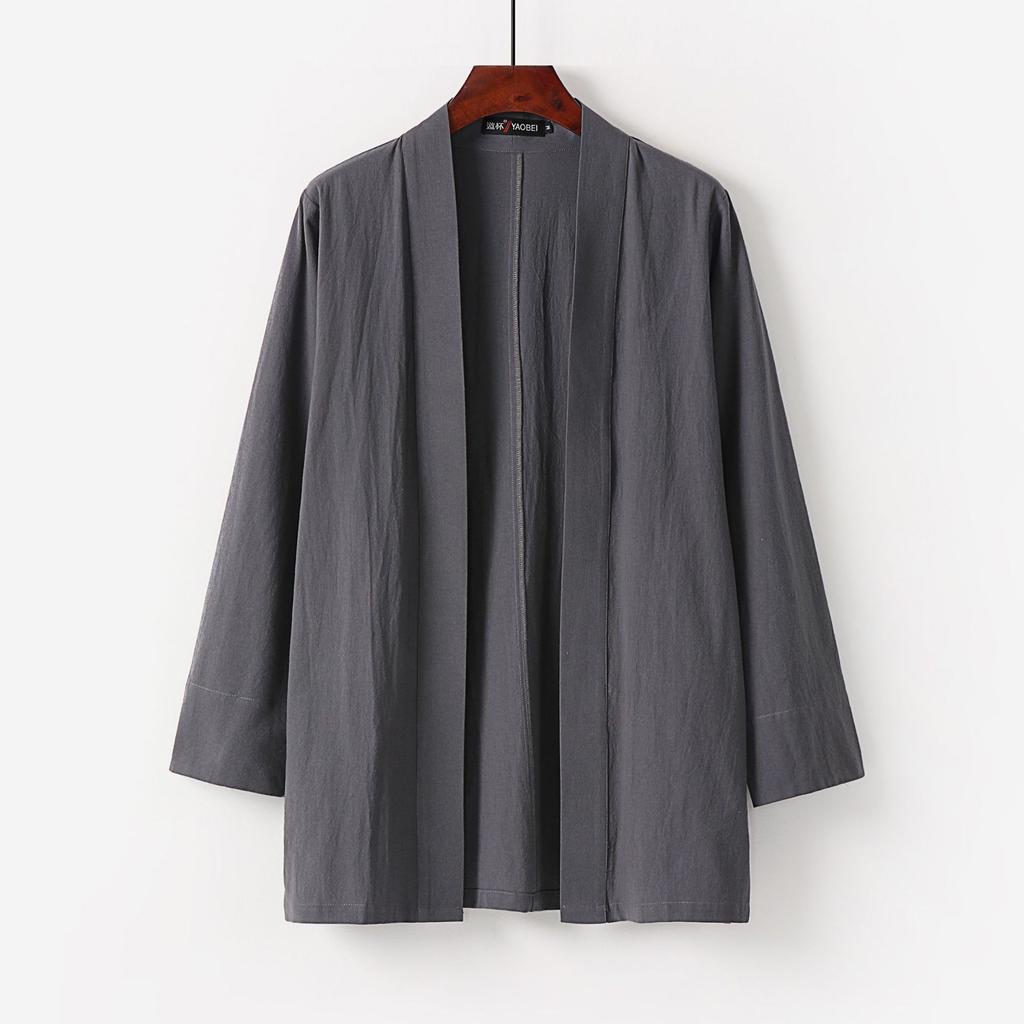 Japansk kimono cardigan for menn løs bomullslin Åpen front Uformell sommerskjortejakker