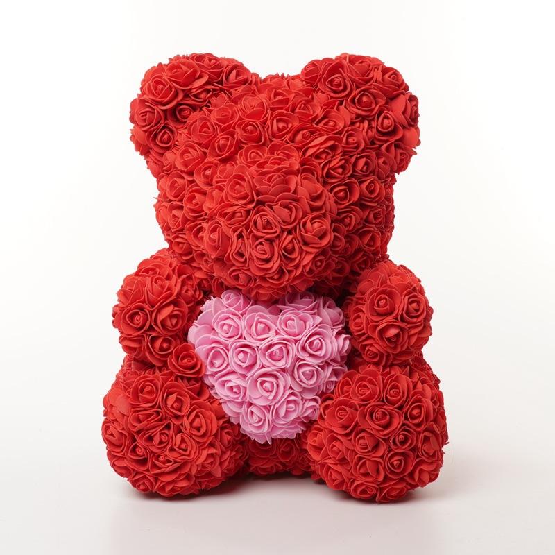 Fiore di schiuma da 40 cm PE Orso di rosa che tiene l'orso del cuore Qixi Regalo di compleanno di San Valentino