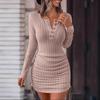 2026 Spring & Autumn V-Neck Long Sleeve Lace-Up Waist-Cinching Dress