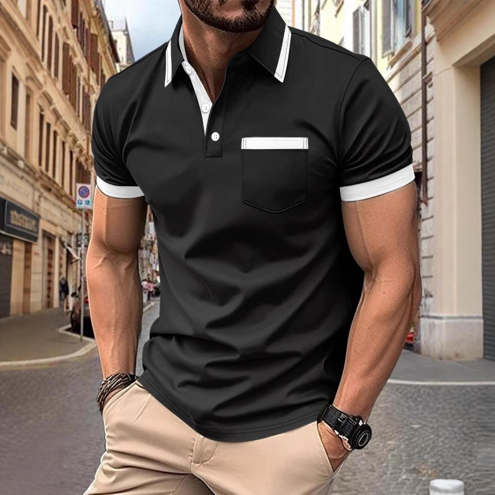 New Men's Polo Shirt with Chest Pocket: Plain, Casual and Stylish Short-sleeved T-shirt