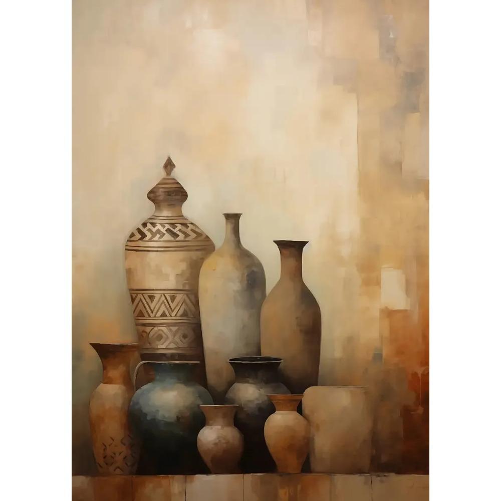 Vintage Vasen und Pflanzen Marokkanischer Innenhof Mediterranes Dorf Poster Leinwandbild Druck Wandkunst Bild Zimmer Heimdekoration