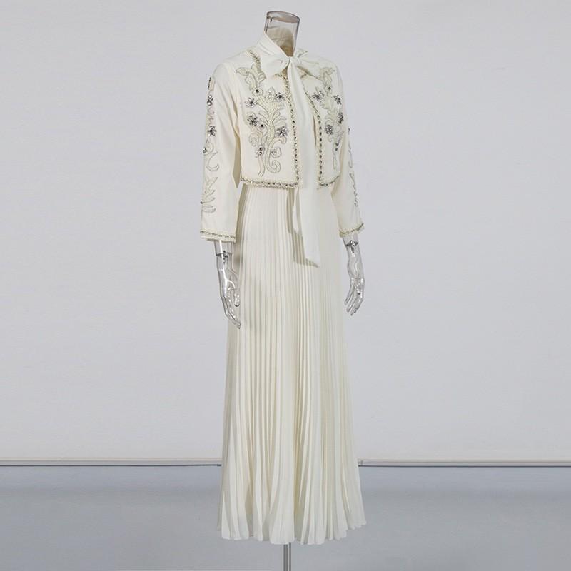 Retro Palace Heavy Industry Diamond-encrusted Two-piece Embroidery Coat Slim Sleeveless Dress Suit Women's
