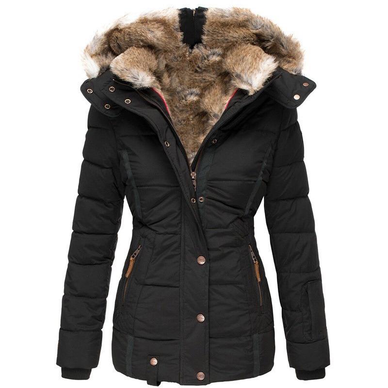 Winter Women Fashion Hooded Coat Faux Fur Warm Cotton Coats Casual Outerwear Fur Collar Jackets