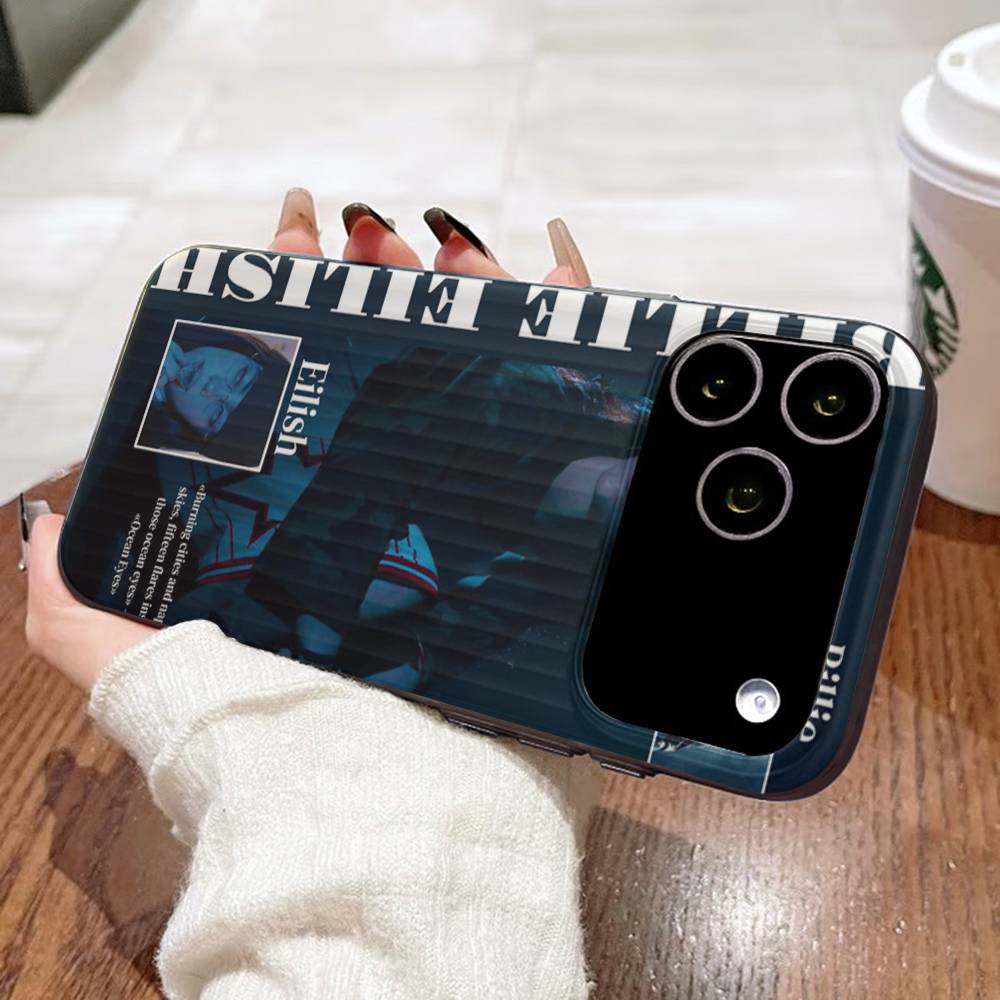 Pop E-Eilish Star B-billie Corrugated Stripe Phone Case For IPhone 17 16 15 14 13 12 11 Pro Max Plus Pro Shockproof Cover