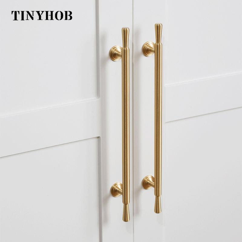 Tinyhob Solid Brass Handle Kitchen Cabinet Door Handles Drawer Pulls  T Bar Bedroom Knobs Wardrobe Decor Furniture Hardware