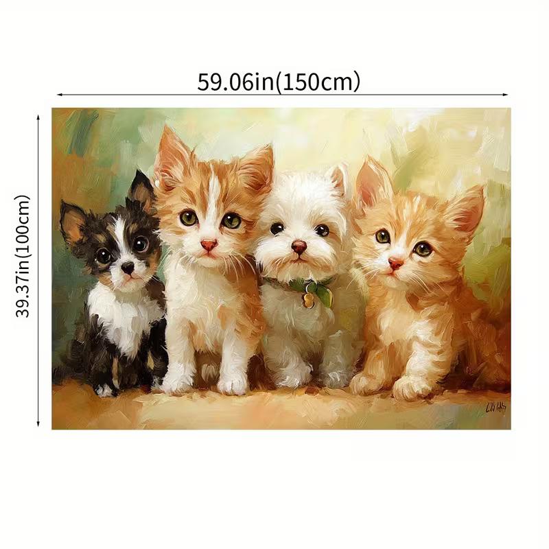 2D Flat Print Pet Painting Tapestry for Bedroom & Living Room Cute Animal Wall Art