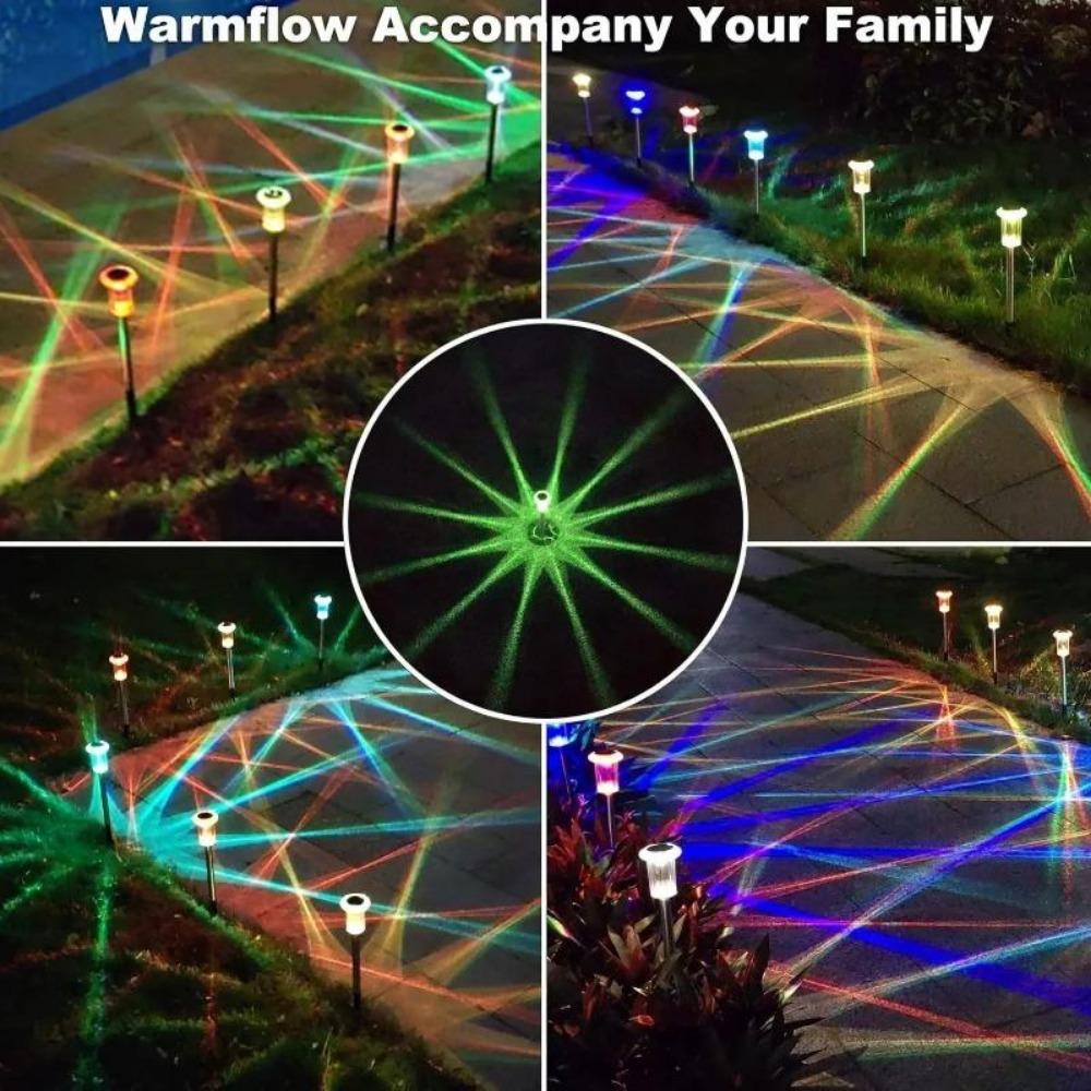 6PCS Solar Outdoor Lamp RGB Night Lights IP65 Waterproof Stainless Steel Long Battery Life Garden Yard Walkway Lawn Decor