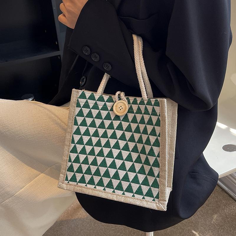 Linen Portable Bento Bag Japanese Small Satchel Going Out Fashionable Work Small Bag Environmentally Friendly Lunch Box Bag