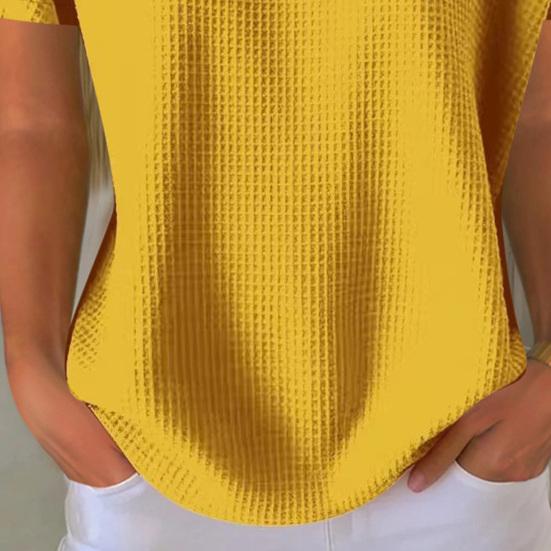 Dámské topy Kulatý výstřih Knoflíky Poloviční léga Krátké rukávy Ležérní topy Jednobarevné Volný střih Vaflová textura Letní tričko