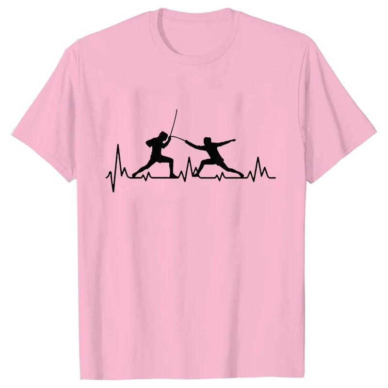 Summer Men T-Shirt Heart Beat Fencing Funny Graphic Tops Short Sleeve Tees Fencing Oversized Tshirt Cool Gift Mens Clothing