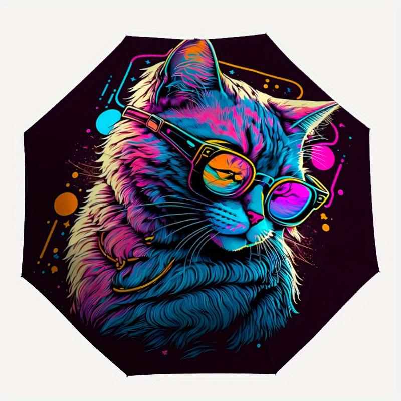 

1pc Neon Cat Automatic Open/Close Umbrella Sturdy Iron Frame, Compact Travel Umbrella - Perfect Gift for Women, Men, Birthdays016