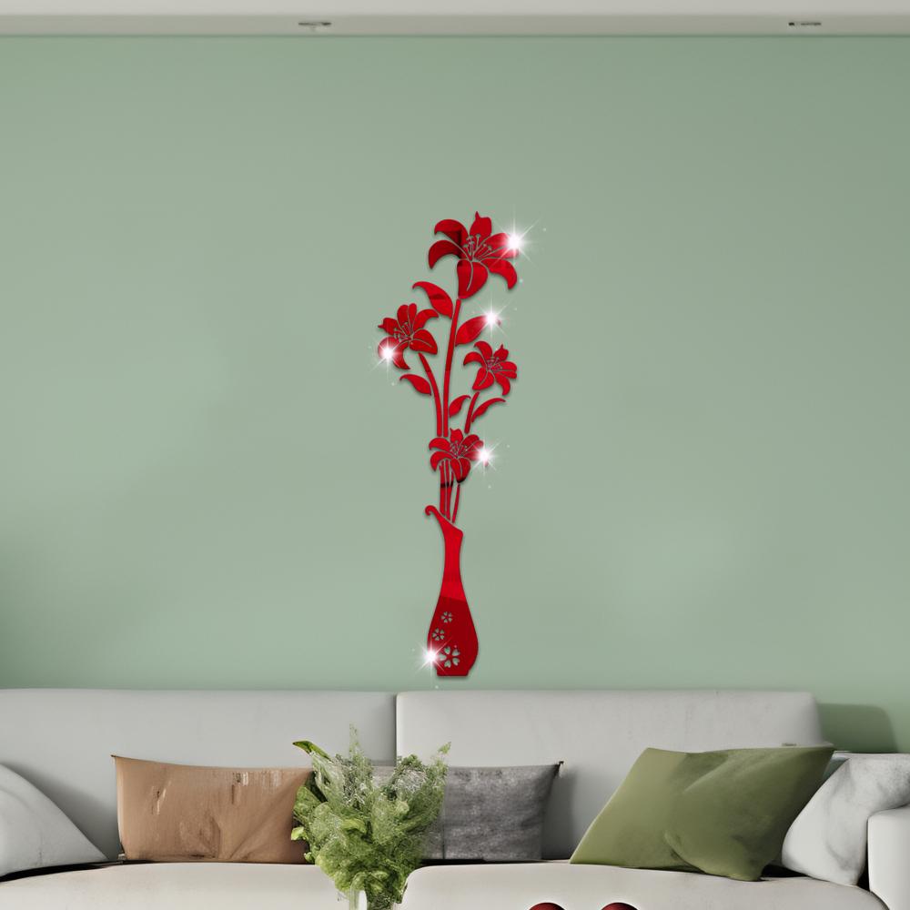 

Ваза для цветов Лилия Зеркальные наклейки Акриловые DIY Наклейки на стену Украшение комнаты Наклейки на стену Наклейка Гостиная Стена Декор для дома красный