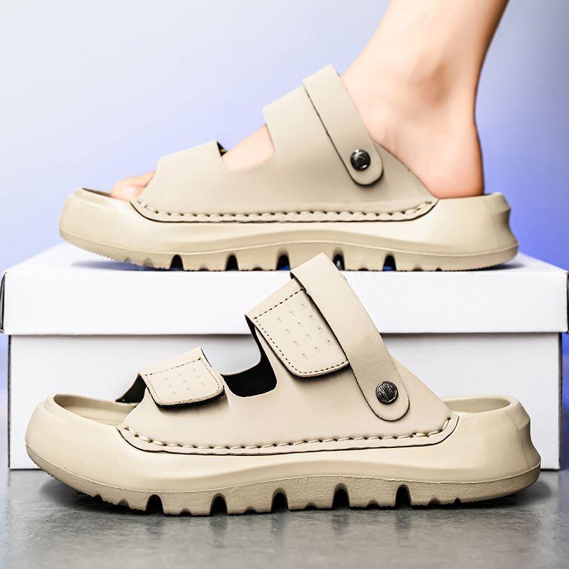 

Slippers men s new sandals summer thick-soled non-slip and wear-resistant driving large-size outdoor wear dual-purpose beach shoes 46 песочный