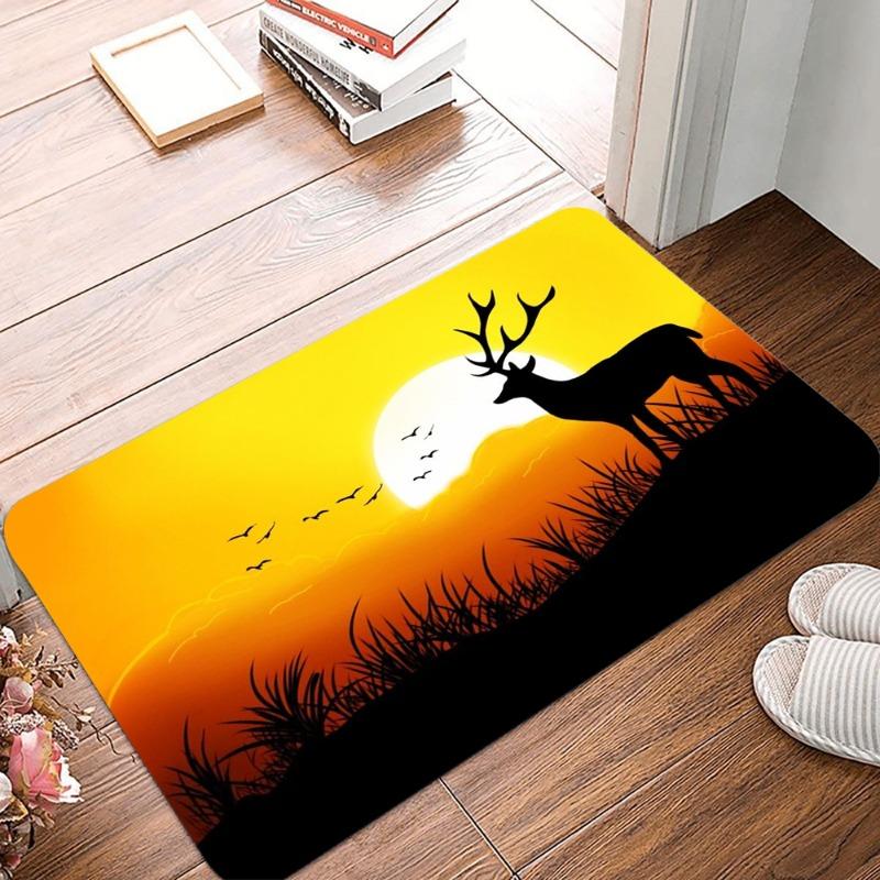 Deer and Sunset Pattern Non-Slip Waterproof Doormat Easy Clean Entrance Floor Mat Home Decor Durable So Fashion and Beautiful