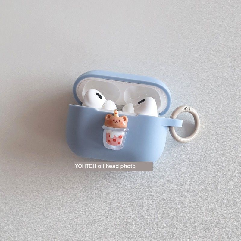 

Oil Head Ou Apple Earphone Box Drop-Resistant One-Piece Protective Case Apple AirPods3 Denim Blue + Circle Hanging Buckle