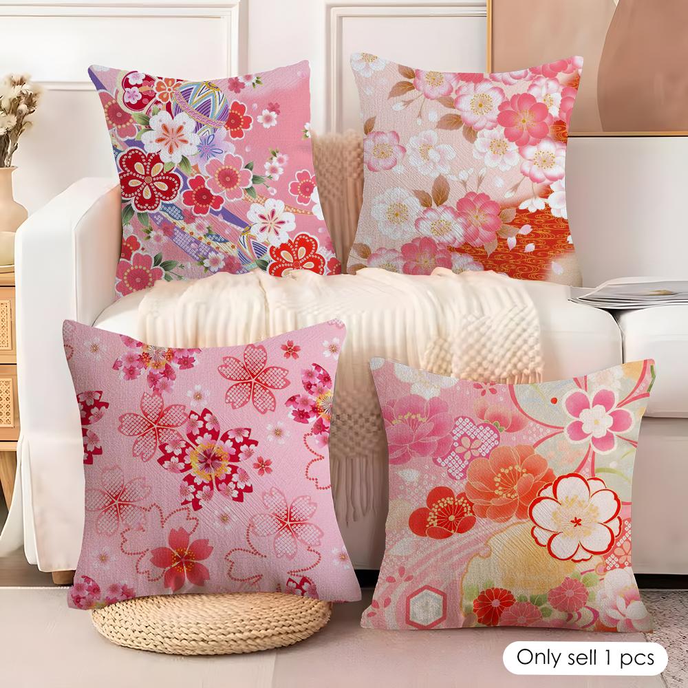 Cherry blossoms Cushion Cover Natural Linen Organic Fabric DoubleSided Printing Sofa Home Decor Gift Pillow Cover