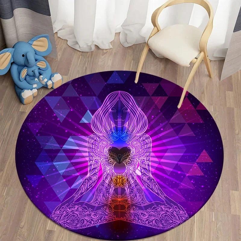 Psychedelic Boho Mandala Chakra Round Rug Meditation Carpet For Living Room Bathroom Circle Doormat Yoga Mats Bedroom Floor Mat