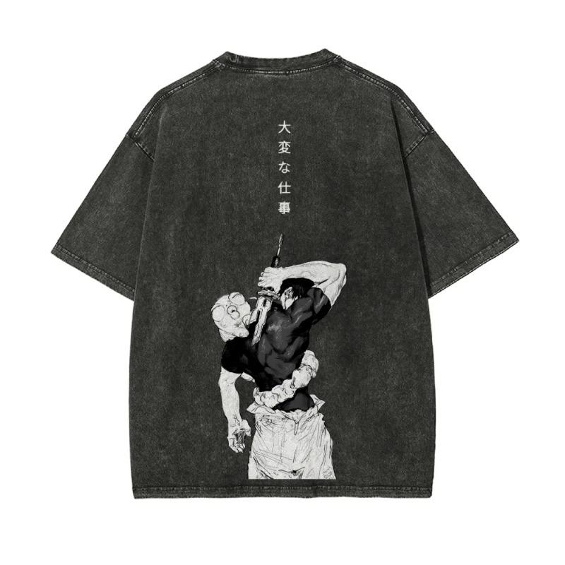 Anime Jujutsu Kaisen Fushiguro Toji Zenin Maki Print T-shirt Men Women Tshirts Cotton Clothing Retro Washed T Shirt Harajuku Top