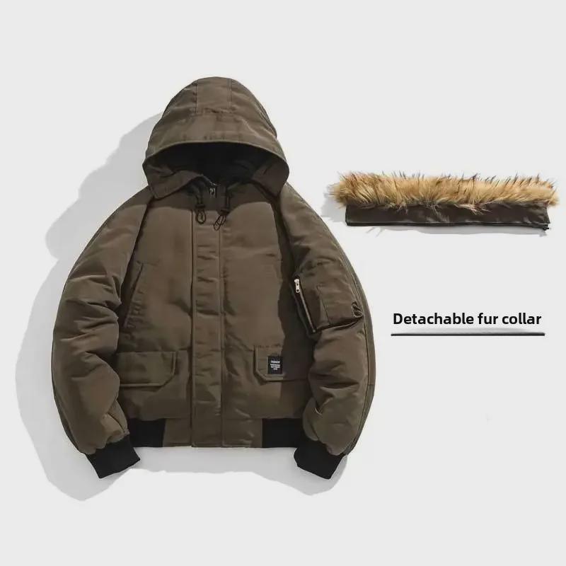 Herren Winter Kapuzenjacke mit Pelzkragen Lässige Baumwolljacke für Paare