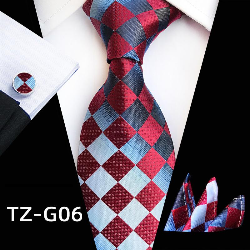 Plaid Formal Wear Men'S Tie Pocket Towel Cuff Three-Piece Set