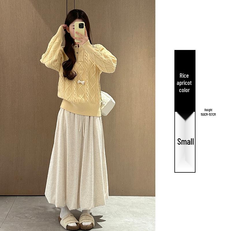 Khaki Sticky Rice Bud A-line Skirt: Women's High Waist Slimming Mid-length for Autumn 2025