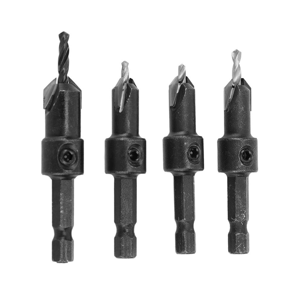 4pcs Adjustable Depth Countersink Drill Bit Set 4 Piece Set Countersunk Drilling Bit  Woodworking