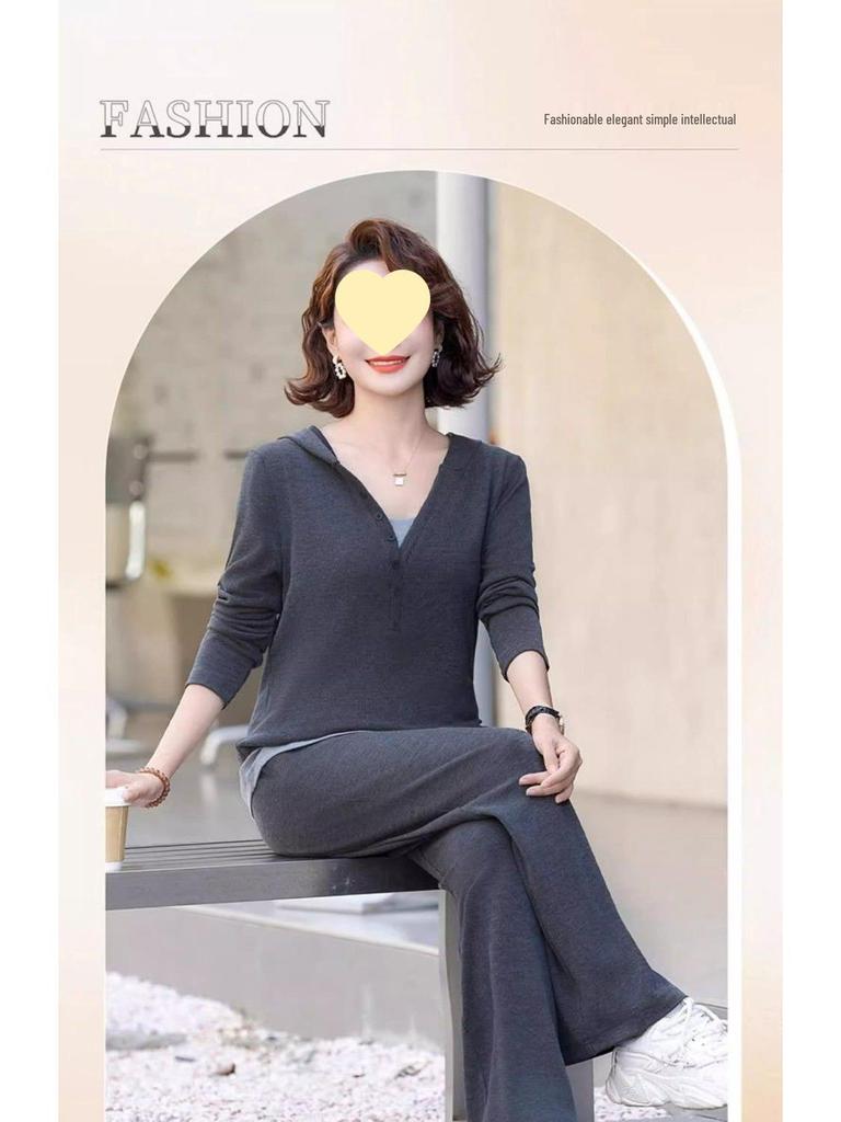 2025 Spring/Autumn Casual Plus-Size Two-Piece Sportswear for Middle-Aged and Elderly Women