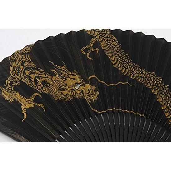 Hasegawa Kyosenzu Gentlemans Fan Dragon Black Base Gold Color Dyed Sekishu Medium Carving Bag Decorative Box