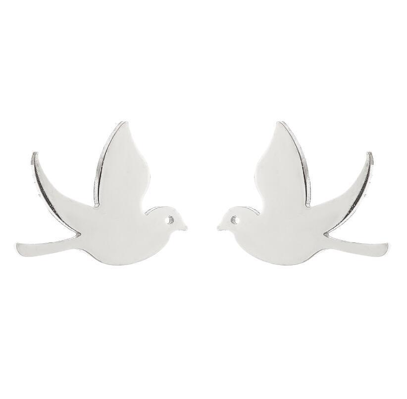 Asymetrické náušnice s ptáčky v korejském stylu: Temperamentní design z nerezové oceli