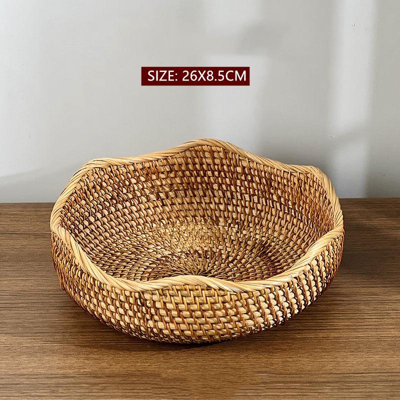 1PC Handmade Woven Fruit Basket Exquisite Snack and Fruit Tray Large-sized Rattan Snack Storage Basket Kitchen Bread Basket