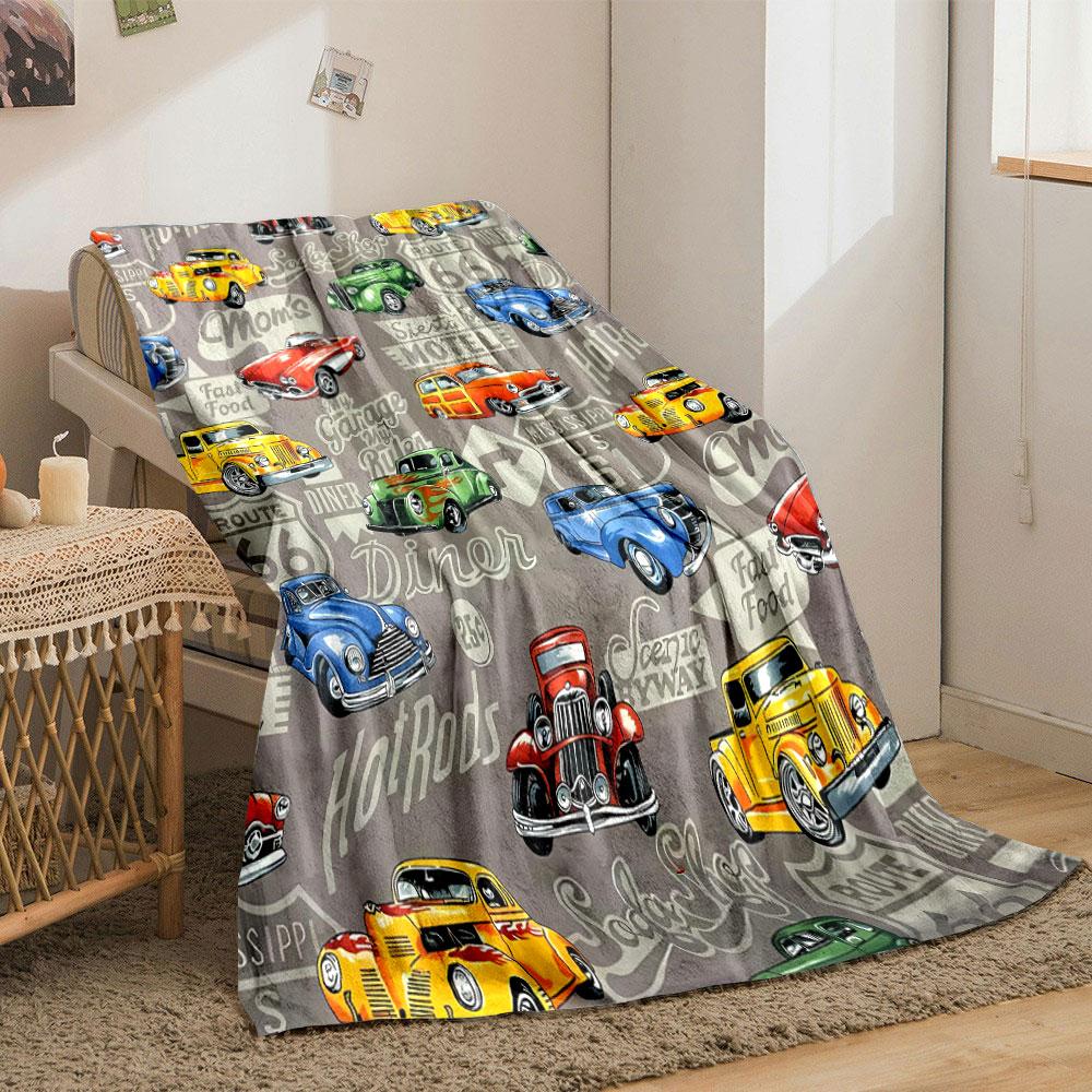 Vintage Cars Route 66 Pattern Blanket bedroom Blanket for Livingroom Couch lunch break Soft throw for Friend's festival Gift