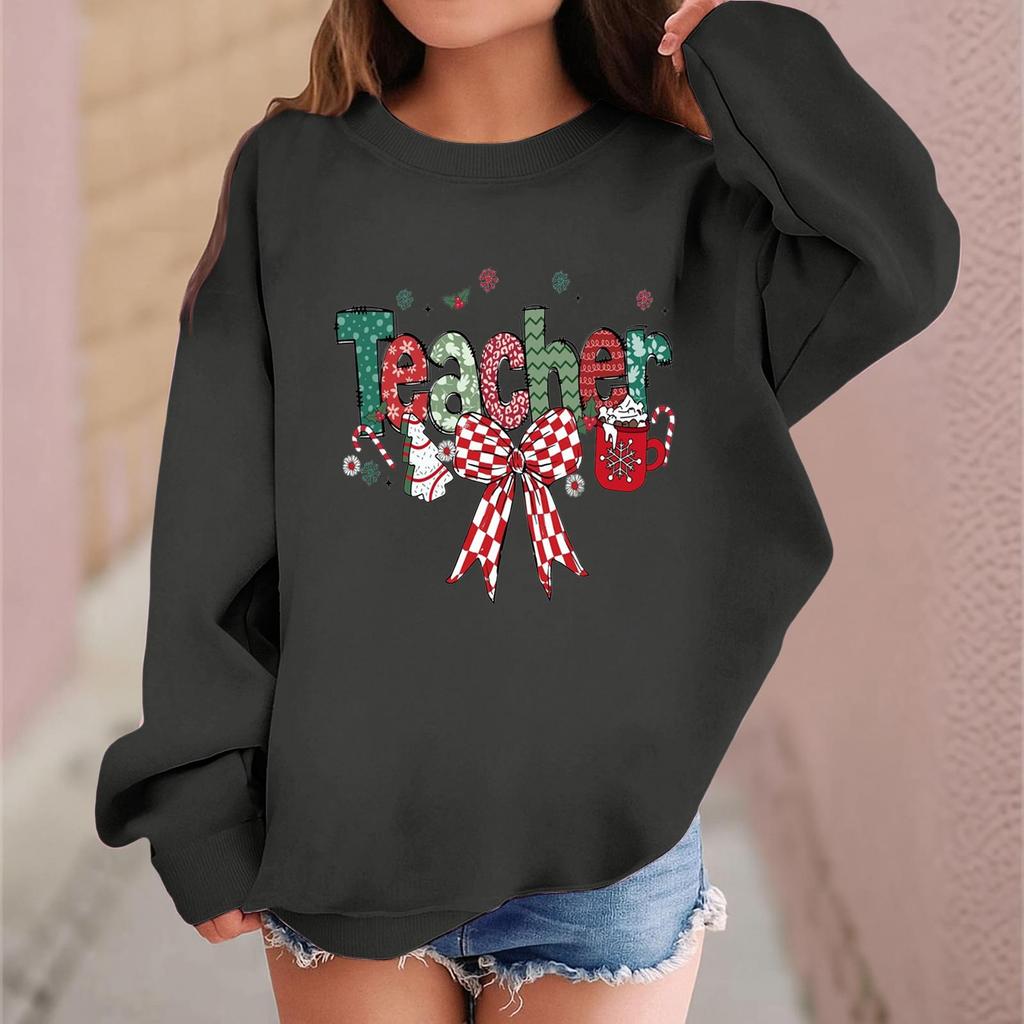 Children's Fashionable Casual Long-sleeved Loose Christmas Print Pullover Sweatshirt