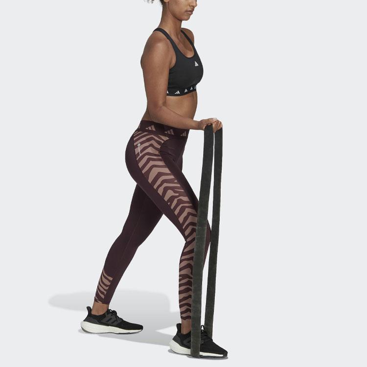 Adidas Patterned High-Waisted Ankle-Length Fitness Pants Women Pants Burgundy IB3607