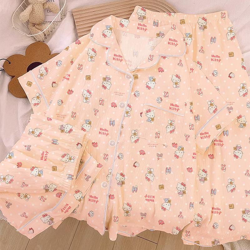 Homewear Cloud Cotton Frühling und Sommer Pyjama Damen Kurzarm Hose Cartoon Welpe Mädchen Dreiteiler
