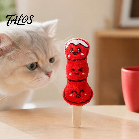 Fun Cartoon Food Cat Toy Plush Chew Toy, Sugarcoated Haws Stick Design, Kitten Teething Anxiety Relief for Cats Stuffed Indoor Biting, Boredom Relief,