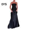 Women's Strapless Tube Top Maxi Dress Off Shoulder Patchwork Evening Dress Satin Bodycon Long Dress for Cocktail Party Wedding